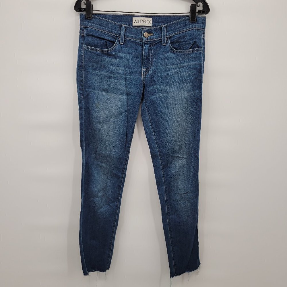 Wildfox Women Blue Carmen Low Rise Skinny Raw Hem Ankle Jeans Size 30